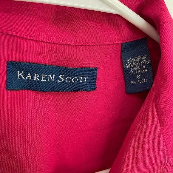 Karen Scott Hot Pink Magenta Sleeveless Botton Down Collared Shirt Womens Size S - Picture 3 of 4